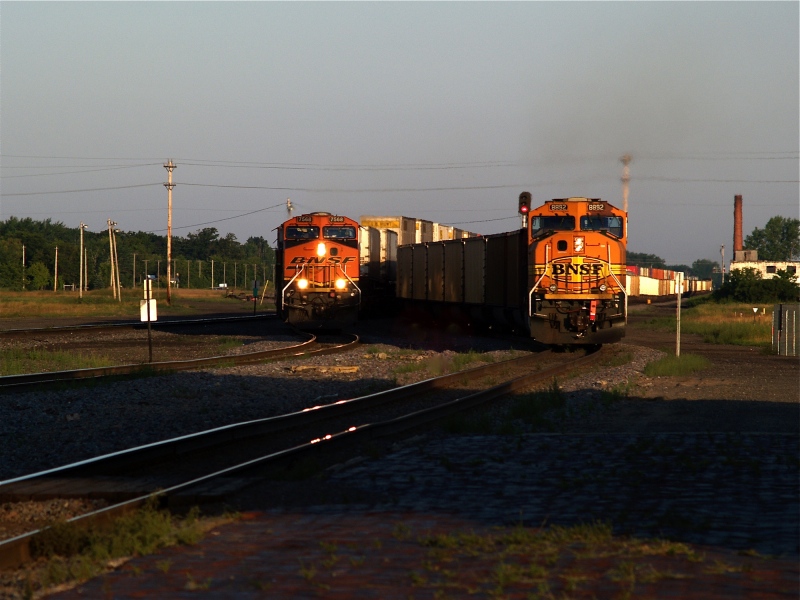 trains crossing at Staples