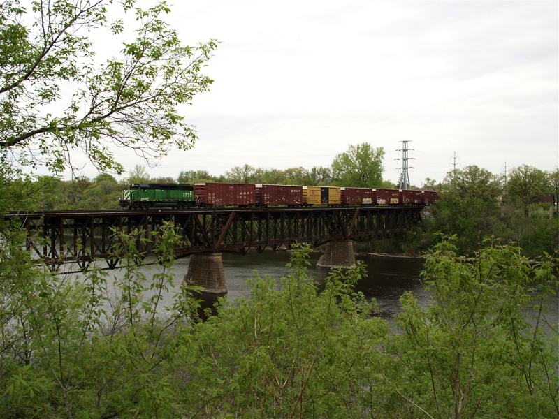 Sartell local crossing the bridge